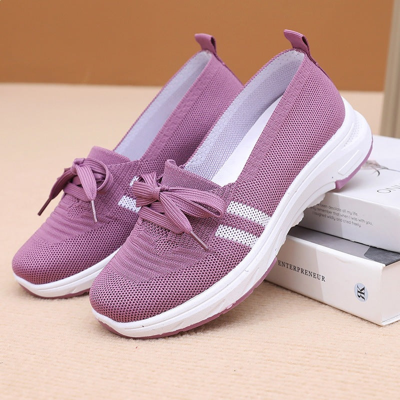 Damen Schlupf-Strick-Sneaker mit dekorativer Schleife und gedämpfter Plateausohle Shop Nory