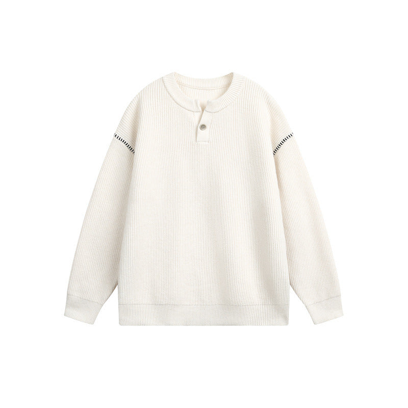 Unisex Grobstrick-Henley-Pullover mit Knopfleiste und Drop-Shoulder Shop Nory