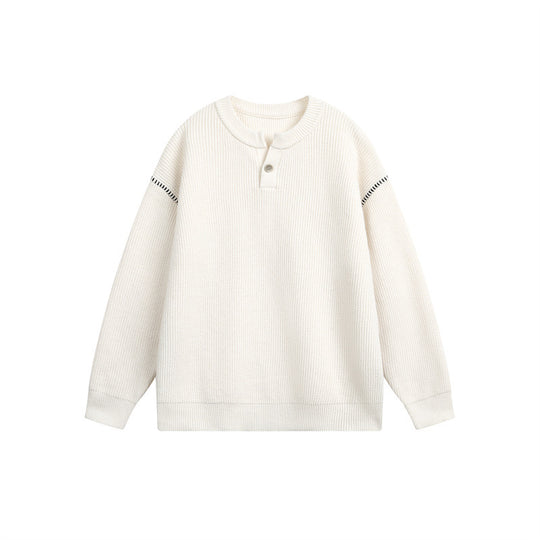 Unisex Grobstrick-Henley-Pullover mit Knopfleiste und Drop-Shoulder Shop Nory