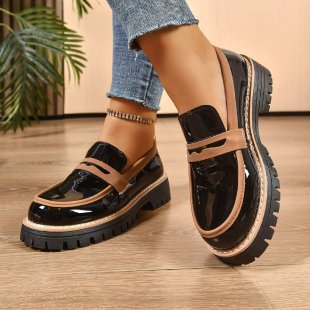 Damen Modische Lack-Loafer mit übergroßer Schleife und grober Profilsohle Shop Nory