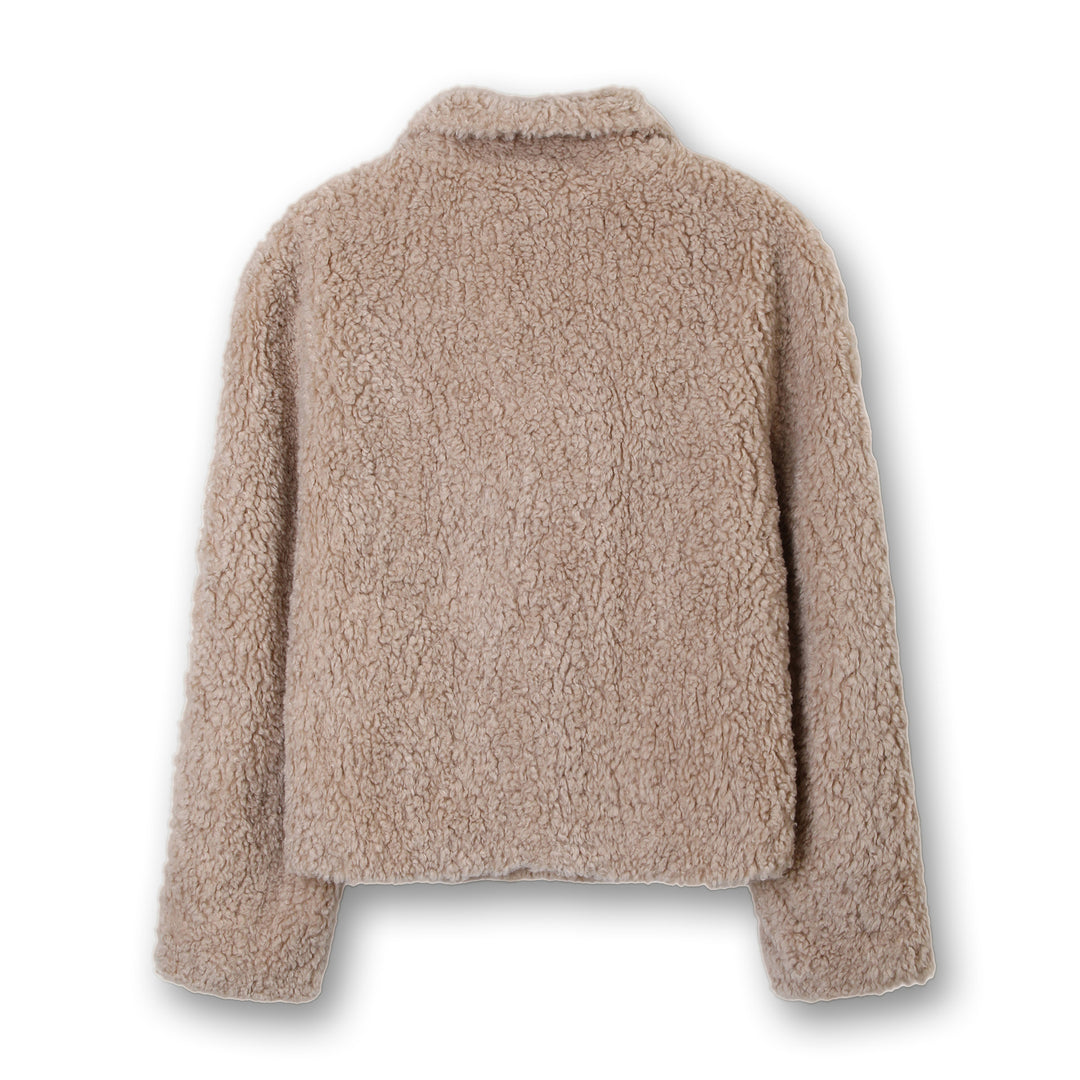 Damen Kurz geschnittene Teddy‑Felljacke mit Doppelknopfleiste Shop Nory