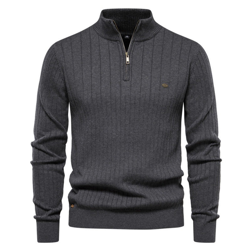 Herren Pullover mit halbem Reißverschluss und Rippstruktur