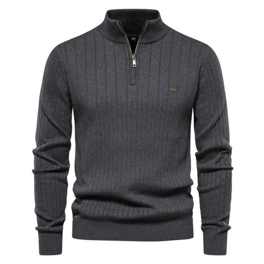 Herren Pullover mit halbem Reißverschluss und Rippstruktur