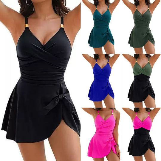 Damen Wickelbadeanzug mit elegantem V-Ausschnitt und figurformendem Schnitt