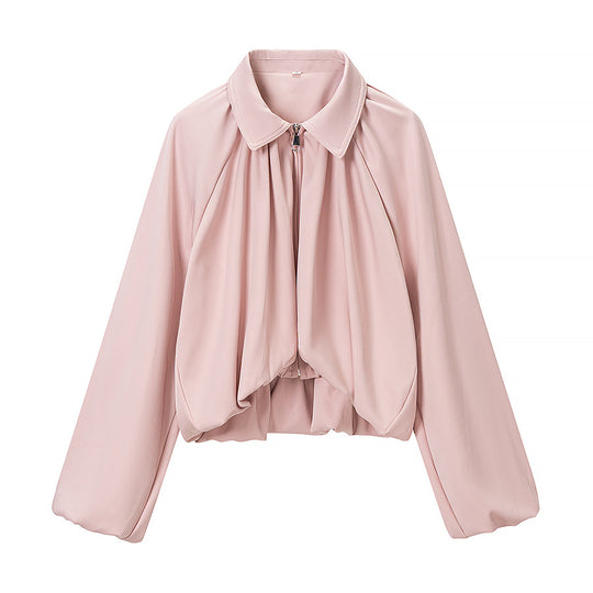 Damen Kurzcape mit Volumenärmeln, Reißverschluss und gerafftem Saum Shop Nory