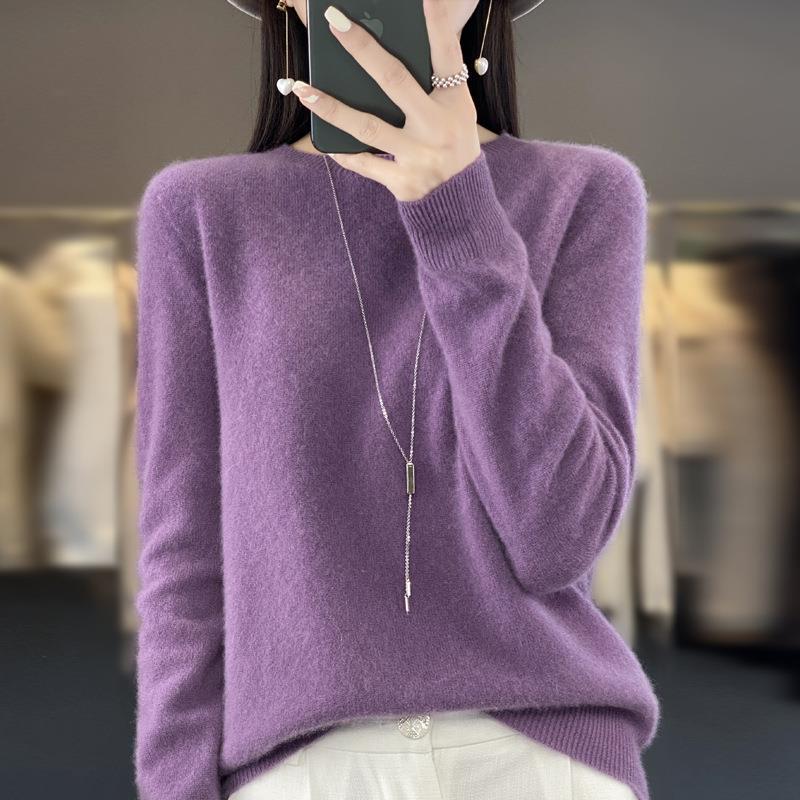 Damen Lockerer Feinstrick-Pullover mit Rundhalsausschnitt und flauschiger Angora-Optik Shop Nory