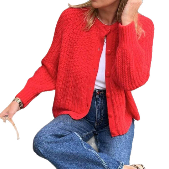 Damen Oversize Mohair-Effekt Strickjacke mit Rippenstruktur und Rundhalsausschnitt Shop Nory