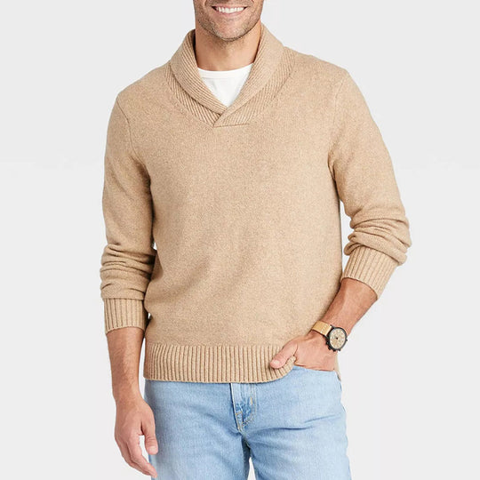 Herren Schalkragen-Pullover aus meliertem Feinstrick mit Rippbündchen Shop Nory