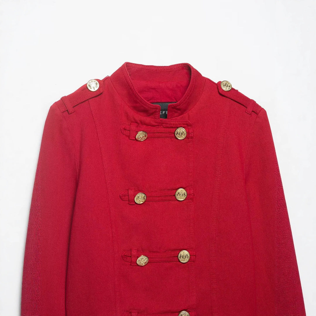 Damen Cropped Militärjacke im Matrosenstil mit goldenen Zierriegeln und Stehkragen Shop Nory