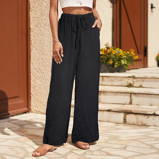 Damen Leichte Palazzo-Culotte aus Feinstrick mit hohem Komfortbund und Kordelzug Shop Nory