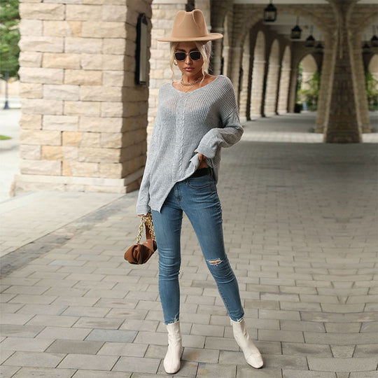 Damen Feiner V‑Ausschnitt Strickpullover mit mittigem Zopfdetail und legerer Silhouette Shop Nory