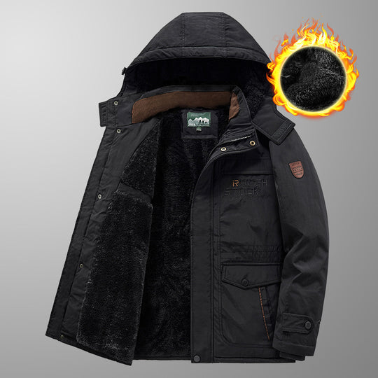 Herren wärmender gefütterter Kapuzenparka mit durchgehendem Teddyfleecefutter und Utility‑Taschen Shop Nory