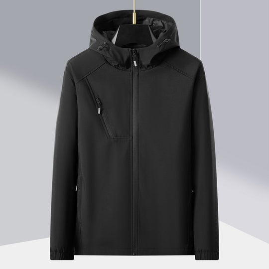 Herren leichte Softshell-Outdoorjacke mit ergonomischer Kapuze und diagonalem Brustreißverschluss Shop Nory
