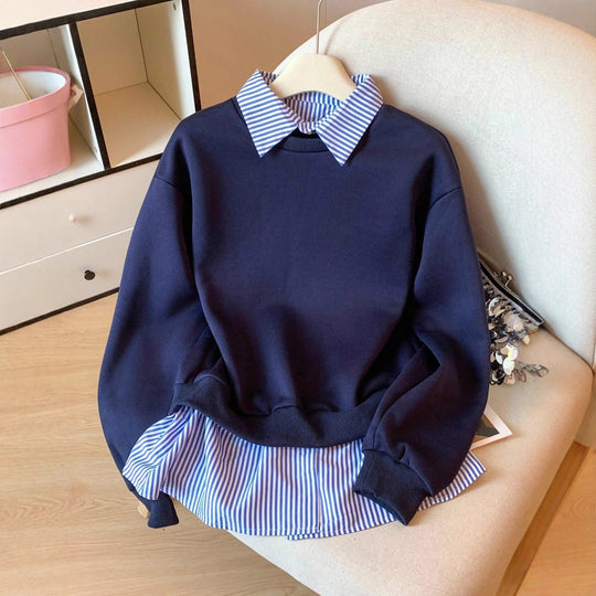 Damen Sweatshirt mit integriertem Hemdkragen und Schößchen‑Detail Shop Nory