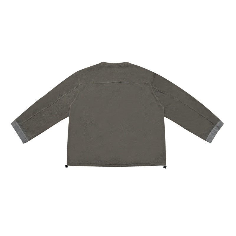 [Unisex] Oversize-Fleece-Henley-Pullover mit halber Knopfleiste, Kordelzugsaum und umgeschlagenen Ärmeln Shop Nory