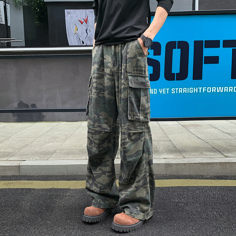 Herren Weite Camouflage-Cargohose mit tiefem Schritt, Multi‑Taschen und elastischem Bund Shop Nory