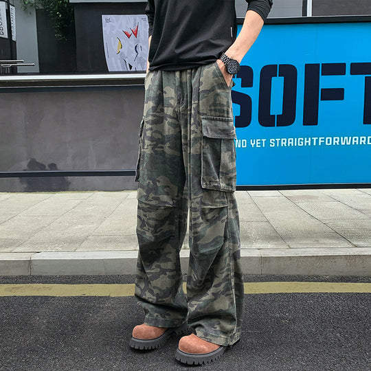 Herren Weite Camouflage-Cargohose mit tiefem Schritt, Multi‑Taschen und elastischem Bund Shop Nory