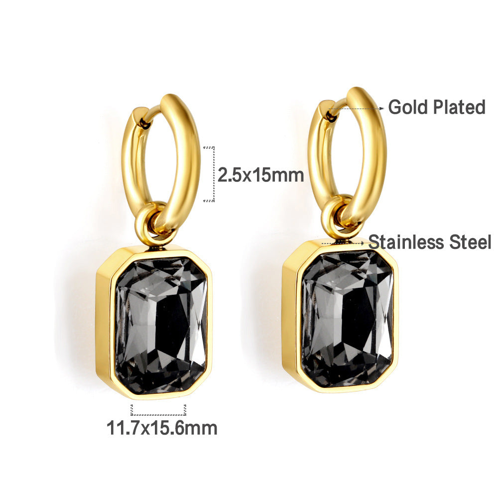 Damen Edelstahl Ohrhänger mit funkelnden Zirkonia und goldplattiertem Design Shop Nory