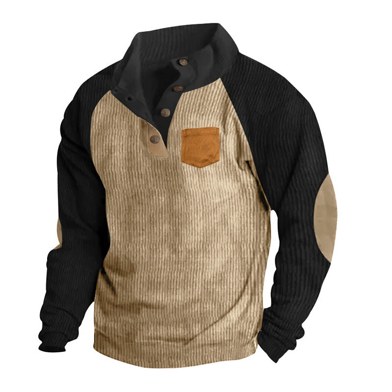 Herren Geripptes Henley‑Pullover mit Raglanärmeln, Ellenbogen‑Patches & Brusttasche Shop Nory