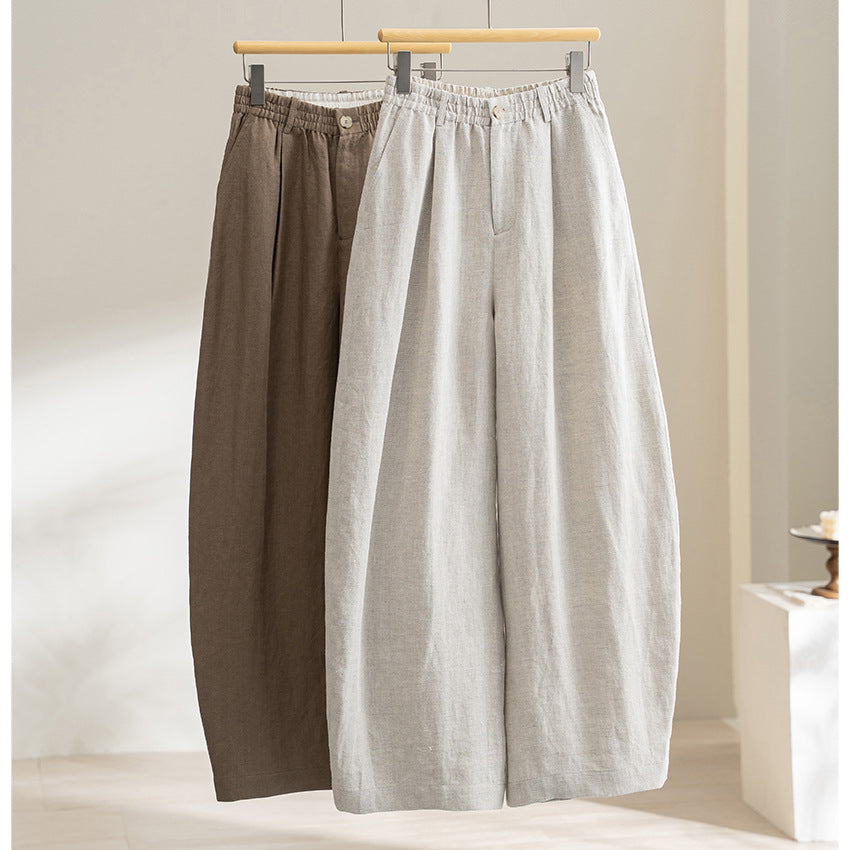 Damen Leinenmix Palazzo-Hose mit hohem Bund, elastischem Einsatz und Eingrifftaschen Shop Nory