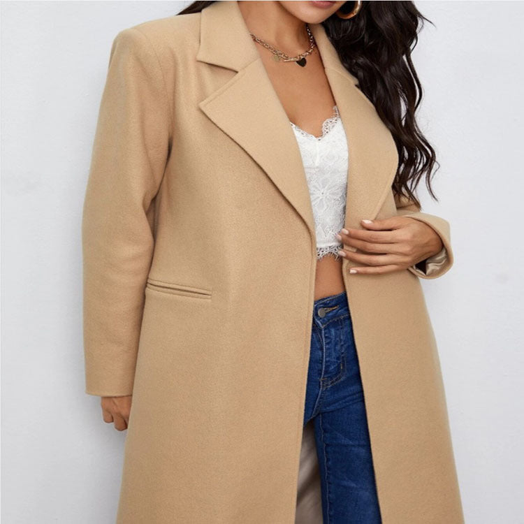 Damen Maxilanger Einreihiger Mantel im minimalistischen Tailoring mit verdeckter Knopfleiste und Eingrifftaschen Shop Nory