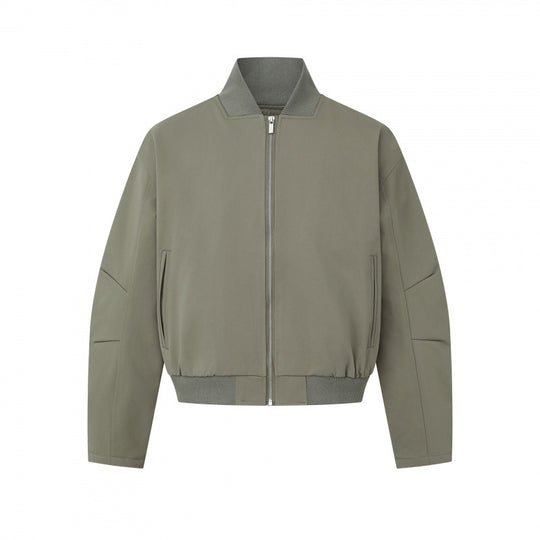 Unisex Kurz geschnittene minimalistische Bomberjacke mit geripptem Stehkragen und verdeckter Reißverschlussblende Shop Nory