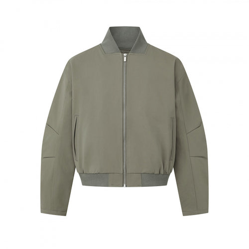 Unisex Kurz geschnittene minimalistische Bomberjacke mit geripptem Stehkragen und verdeckter Reißverschlussblende Shop Nory