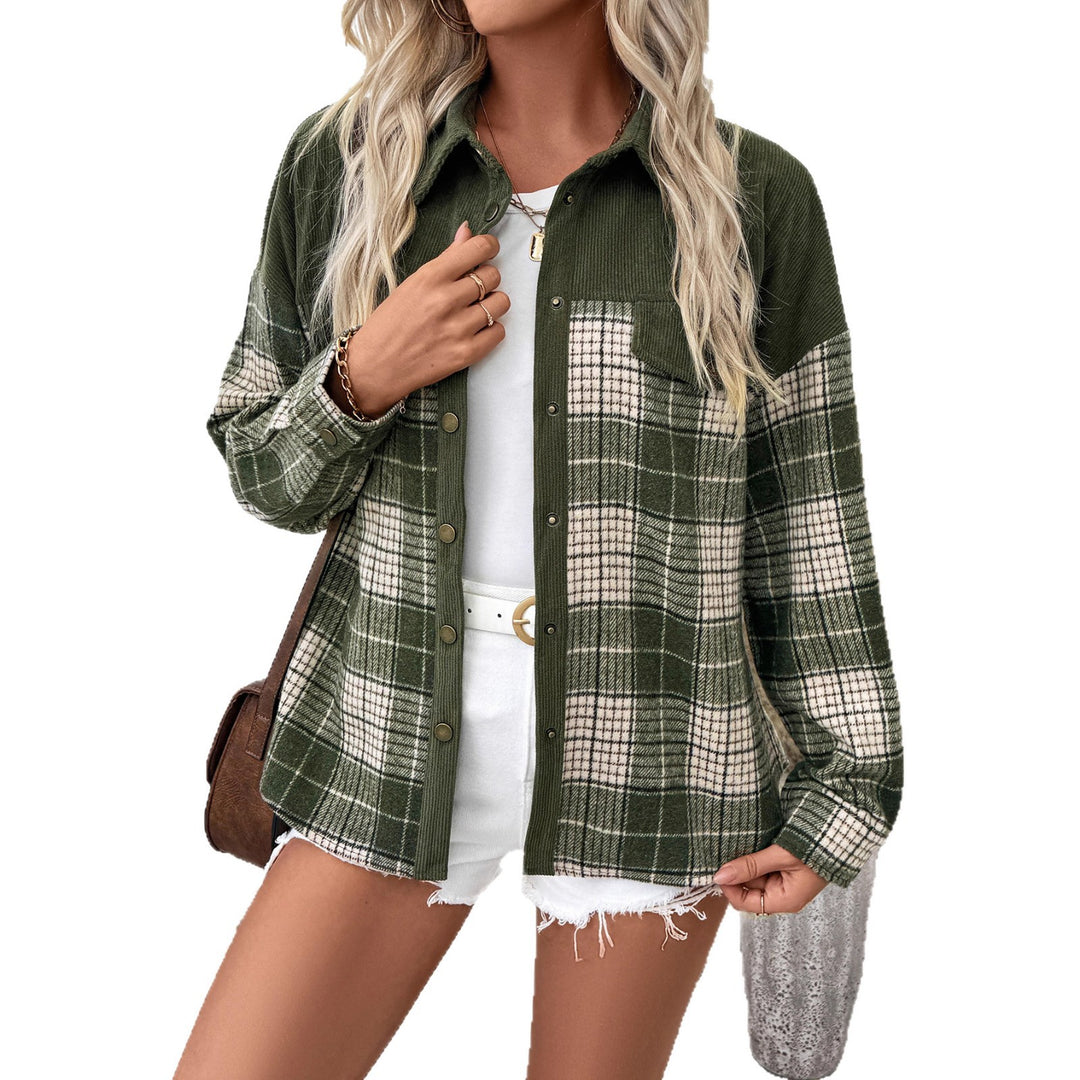 Damen Oversize-Hemdjacke im Karo mit Cordkragen und aufgesetzten Brusttaschen Shop Nory
