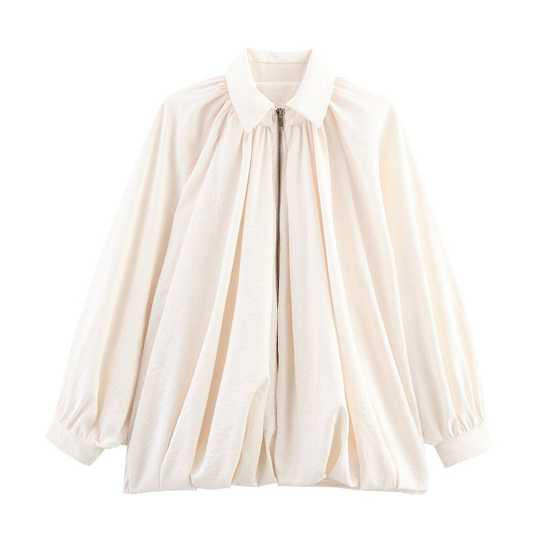 Damen Oversize-Hemdbluse mit Reißverschluss, Kräuselung und Ballonärmeln Shop Nory