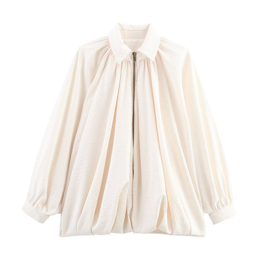 Damen Oversize-Hemdbluse mit Reißverschluss, Kräuselung und Ballonärmeln Shop Nory
