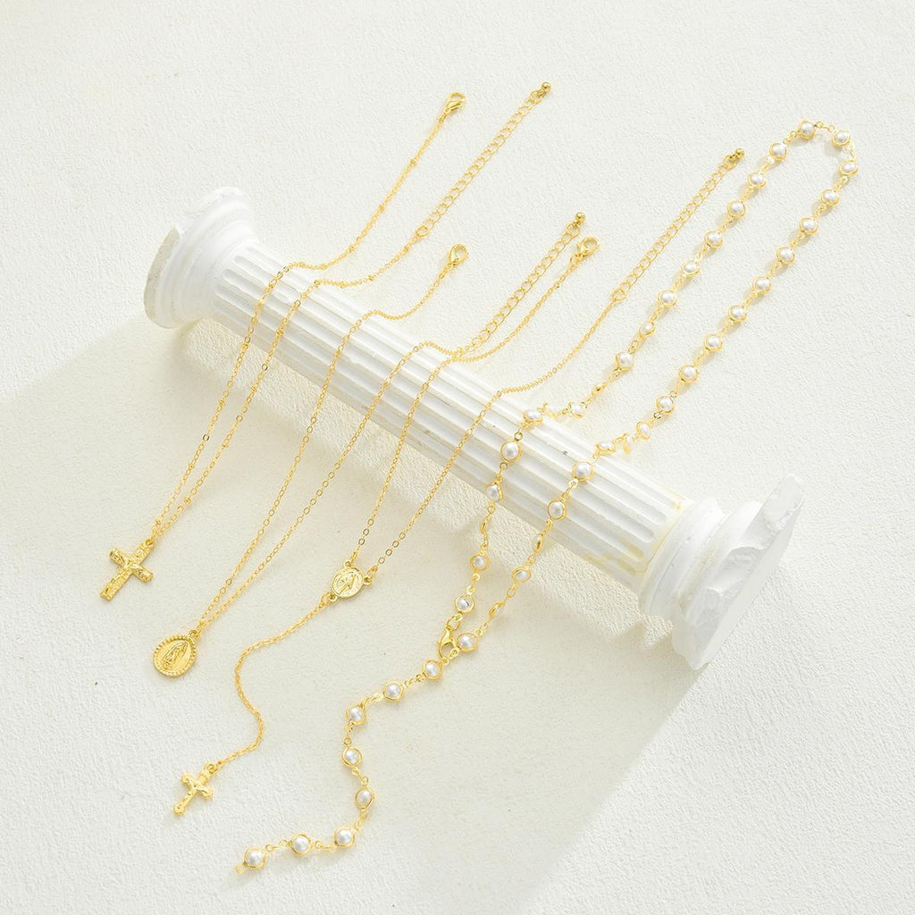 Damen Halsketten-Set mit eleganten Anhängern und Perlenakzenten Shop Nory