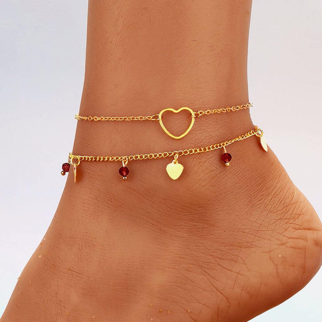 Damen Fußkettchen mit herzförmigem Anhänger und funkelnden Akzenten Shop Nory