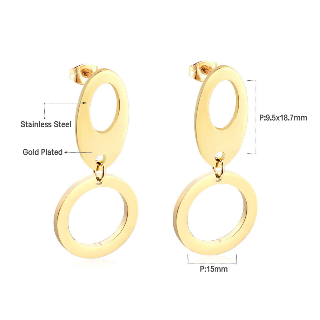 Damen Ohrringe mit elegantem, doppellagigem Rechteckdesign aus Edelstahl und goldplattierter Oberfläche Shop Nory