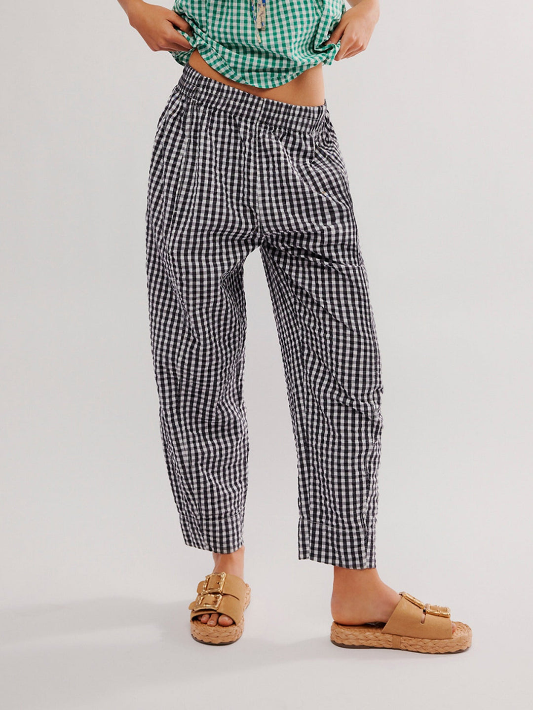 Karo BaumwollgewShopnoryte Lässige College-Style Bubble-Hosen