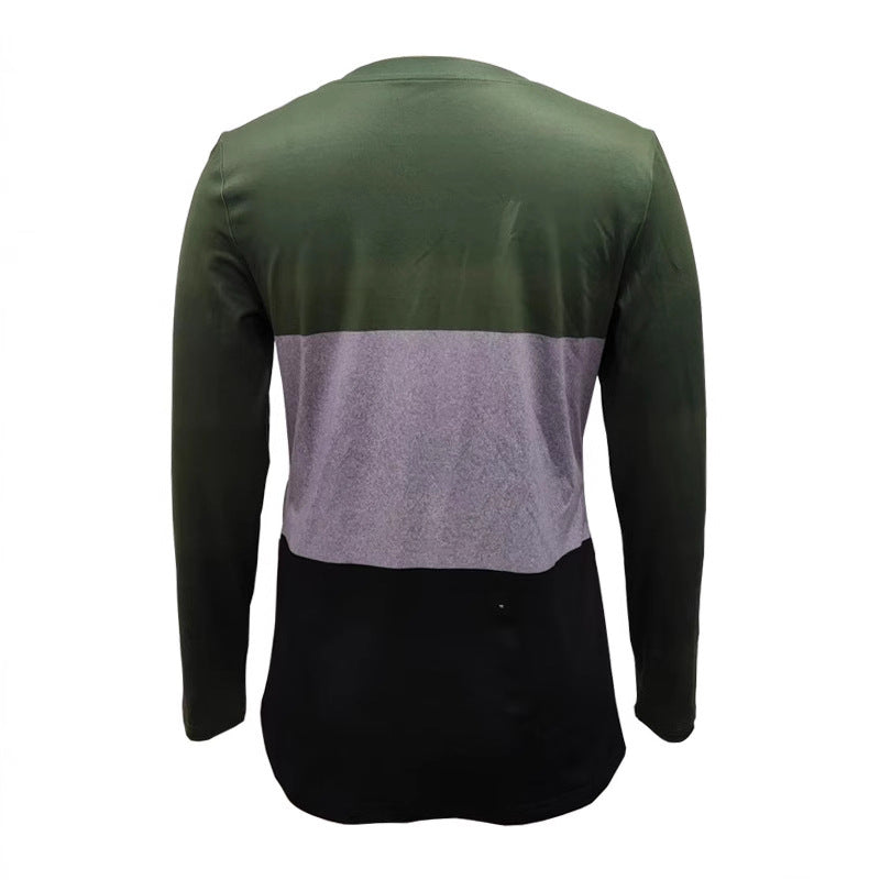 Damen Langarm-Colorblock-Shirt mit rundem Saum und seitlichem Knopfdetail Shop Nory