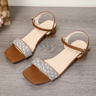 Damen Riemensandaletten mit funkelnder Strass-Applikation und elegantem Blockabsatz
