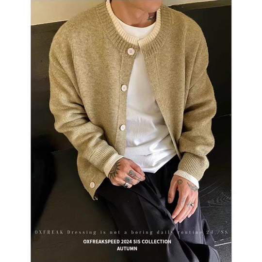 Herren Strickjacke mit Rundhalsausschnitt und Knöpfen Shop Nory