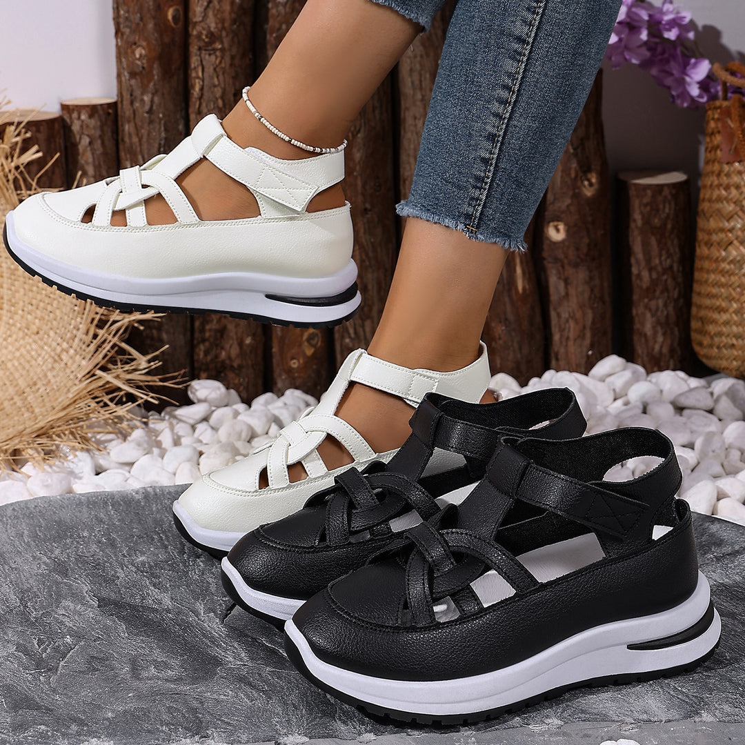 Damen nan sportive Plateau-Sandale mit geschlossener Zehenkappe, gekreuzten Riemen und verstellbarem Fersenriemen Shop Nory