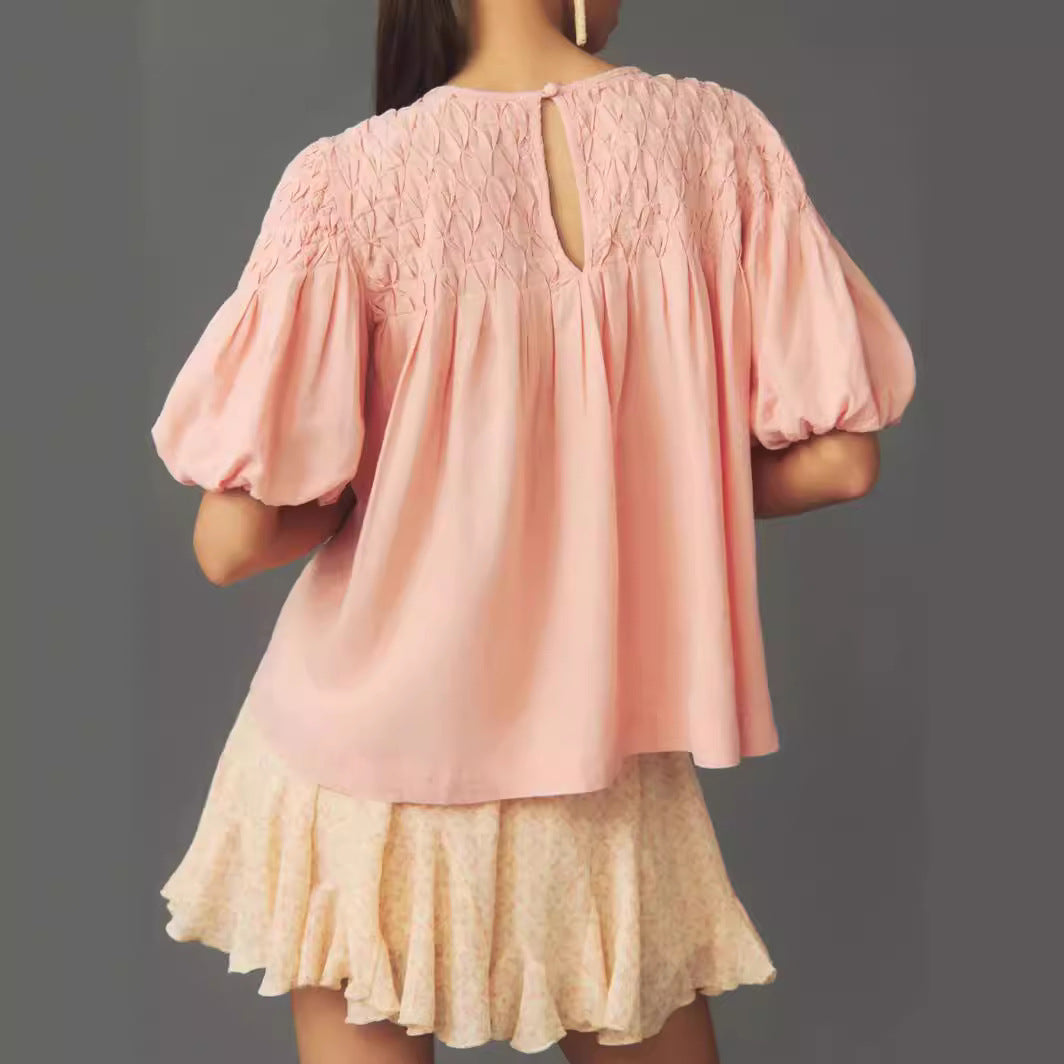 Damen Leichte Bluse mit Smock-Oberteil und Ballonärmeln Shop Nory