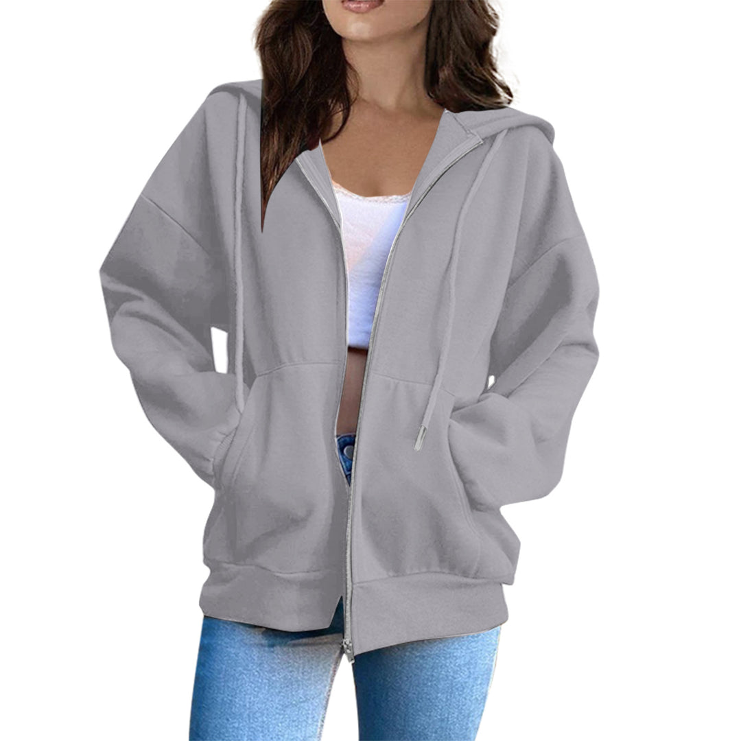 Damen nan lässige Kapuzenjacke mit durchgehendem Reißverschluss, Kängurutaschen und voluminösen Raglanärmeln Shop Nory