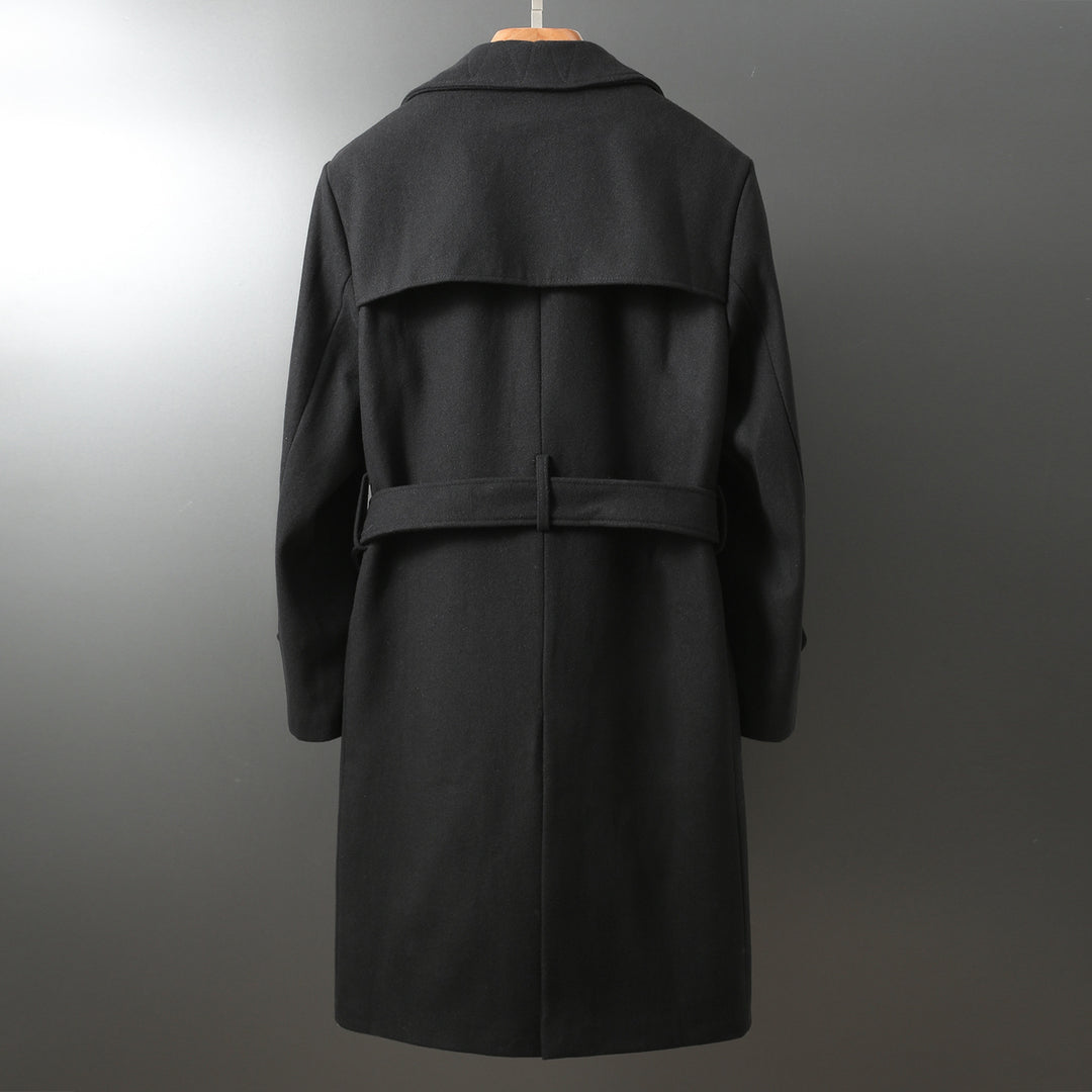 Herren Maxilanger Woll-Mantel im Trench-Look mit doppelreihiger Knopfleiste und Bindegürtel Shop Nory
