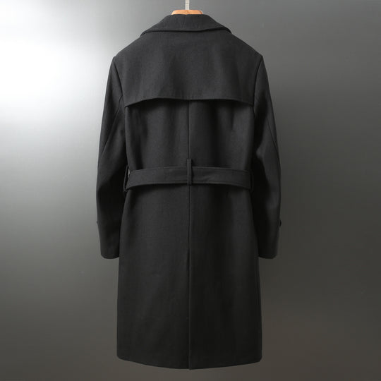 Herren Maxilanger Woll-Mantel im Trench-Look mit doppelreihiger Knopfleiste und Bindegürtel Shop Nory