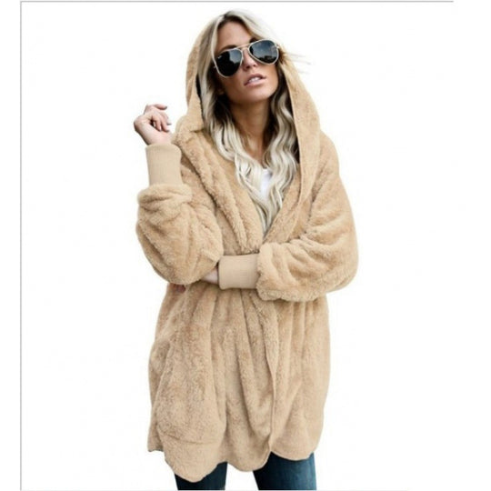 Damen Kuschelige Teddy‑Fleece‑Cardigan mit Kapuze, Oversize‑Schnitt und aufgesetzten Taschen Shop Nory
