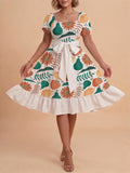 Damen Sommerliches Blumenkleid mit taillierbarem Gürtel und voluminösen Ärmeln