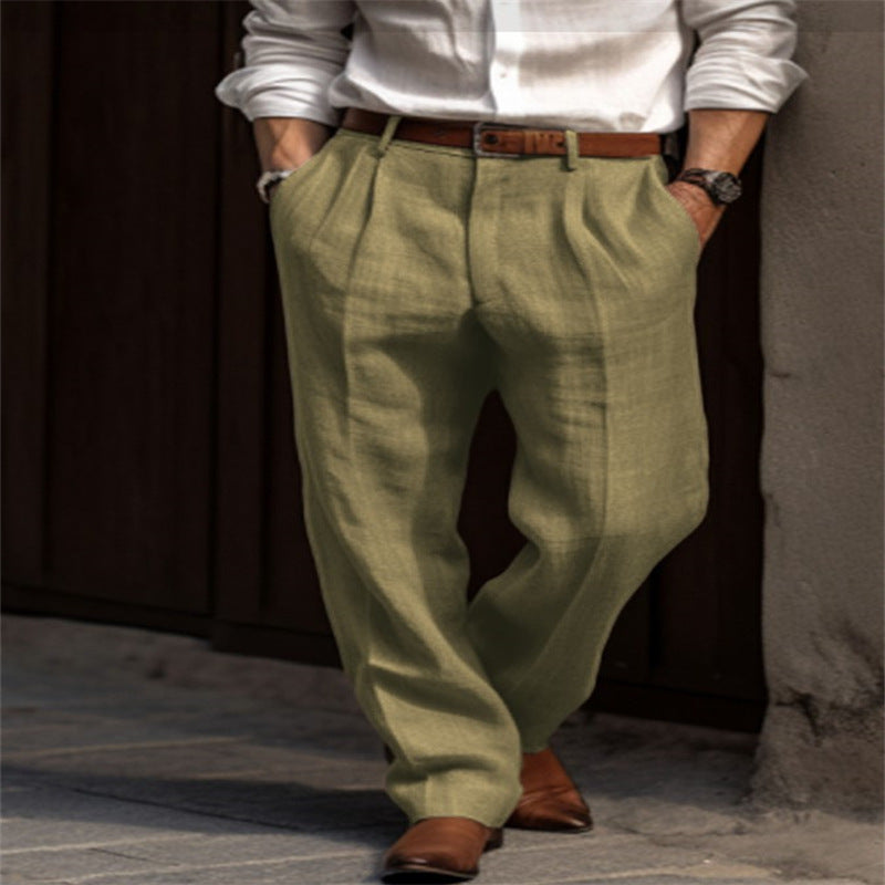 Herren elegante Leinenhose mit Bundfalten