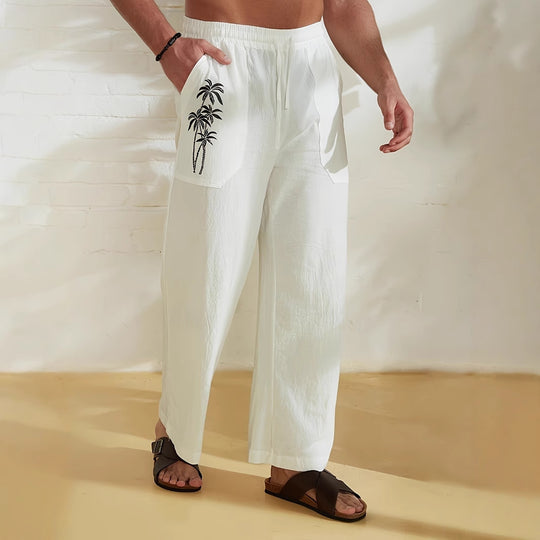 Herren Leichte Leinen-Loungehose mit weitem Bein, Kordelzug und aufgesetzten Taschen Shop Nory