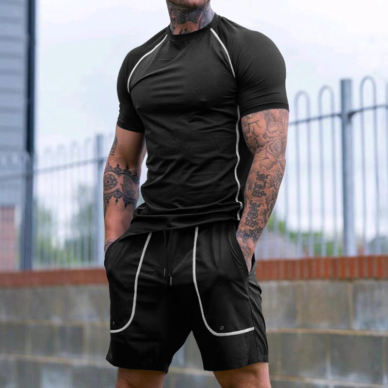 Herren nan eng anliegendes Freizeitset aus elastischem Jersey mit Kurzarmshirt und Kordelzugshorts