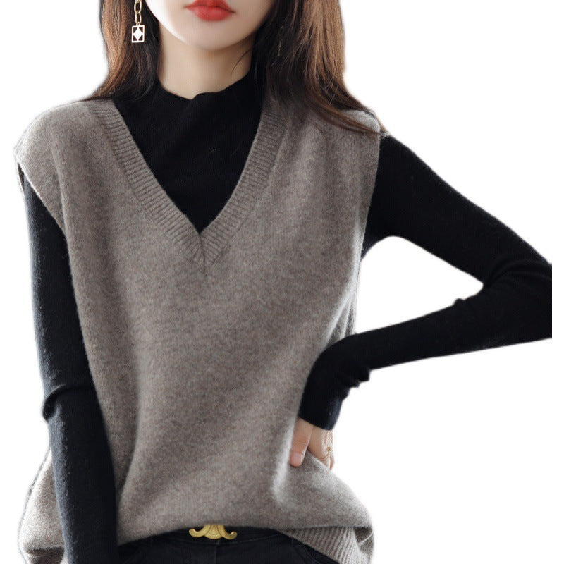 Damen Ärmellose Strickweste mit V-Ausschnitt und Feiner Textur