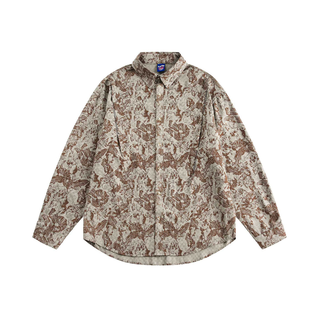 Unisex Oversize Hemd im Leinenstil mit Allover‑Floralmuster und abgerundetem Saum Shop Nory