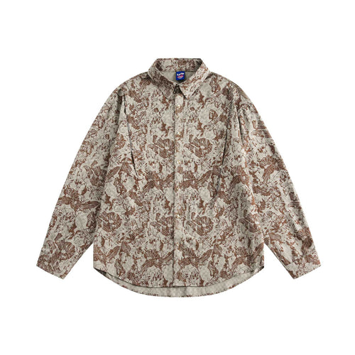 Unisex Oversize Hemd im Leinenstil mit Allover‑Floralmuster und abgerundetem Saum Shop Nory